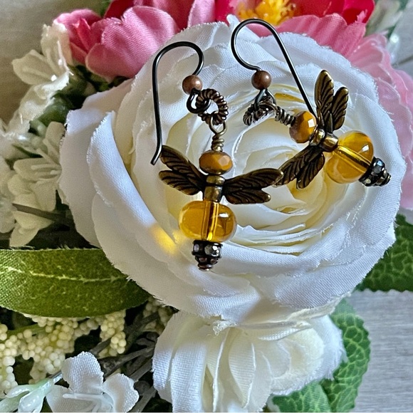 ARTISAN Earrings - “Sweet Honey Bees” Dangles - Picture 3 of 8